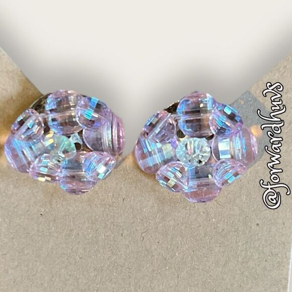 Vintage Pink & Clear Glass Bead Clip-on Non-pierced Earrings - Picture 6 of 12